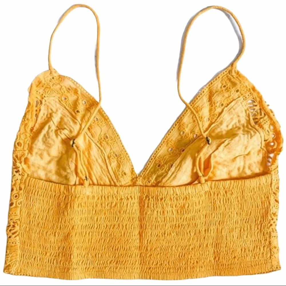 FREE PEOPLE Carina Bralette Eyelet Smocking Mango Gold NWT